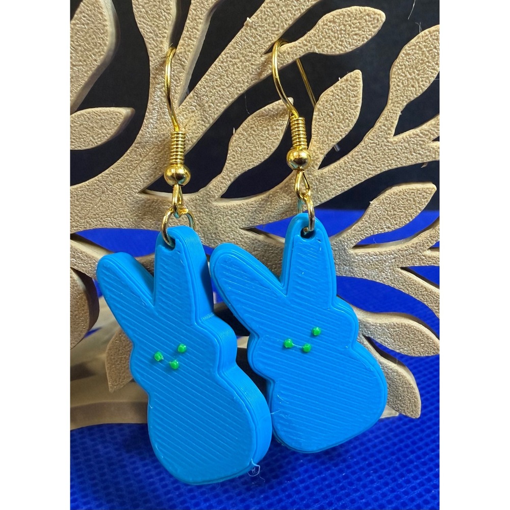 Bunny Peep Earrings 3D Printed Easter Rabbit Dangle‎ Gold Tone Hooks New